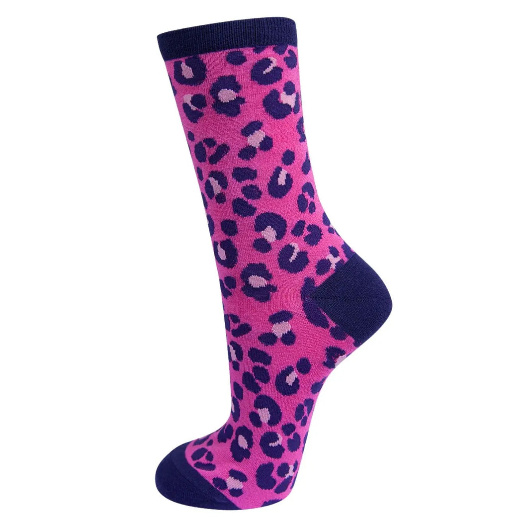 Pink & Blue Leopard Print Socks