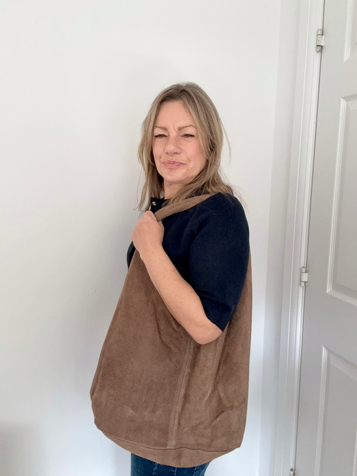 Dark Taupe Suede Tote/ Shoulder Bag