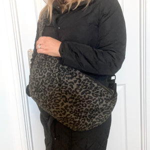 Charcoal Leopard Print XL Crossbody Bum Bag