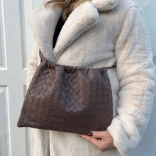 Load image into Gallery viewer, Dark Taupe Faux Leather Weavy Clutch/ Crossbody Bag
