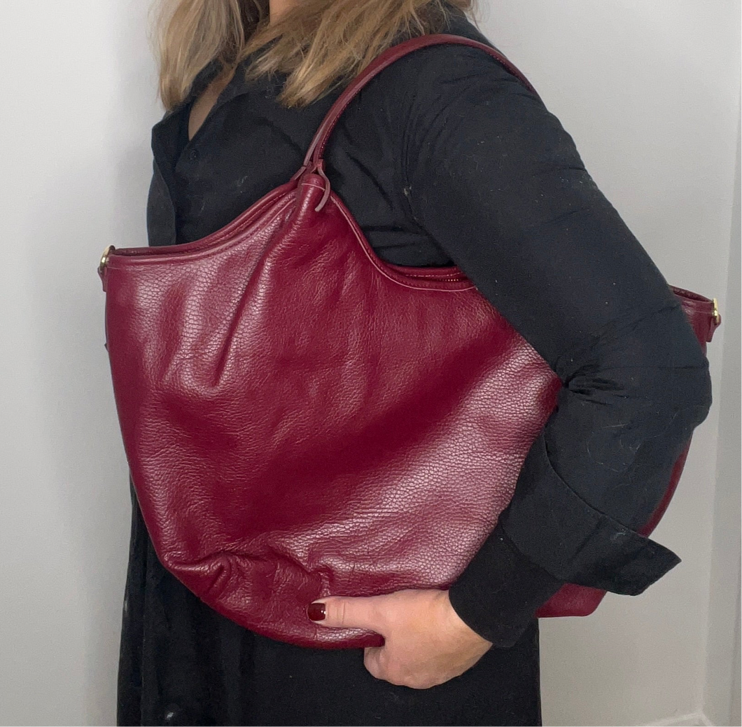 Burgundy Leather Large Shoulder Bag