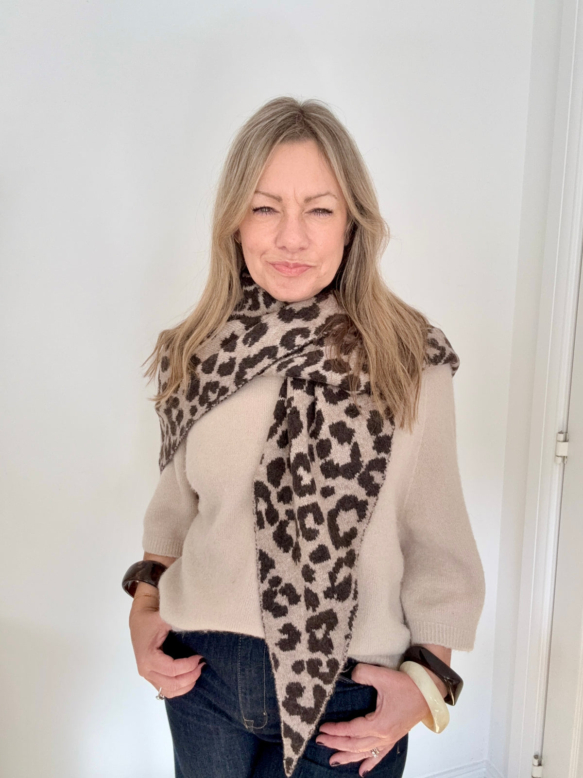 Taupe &amp; Brown Animal Print Large Triangle Scarf
