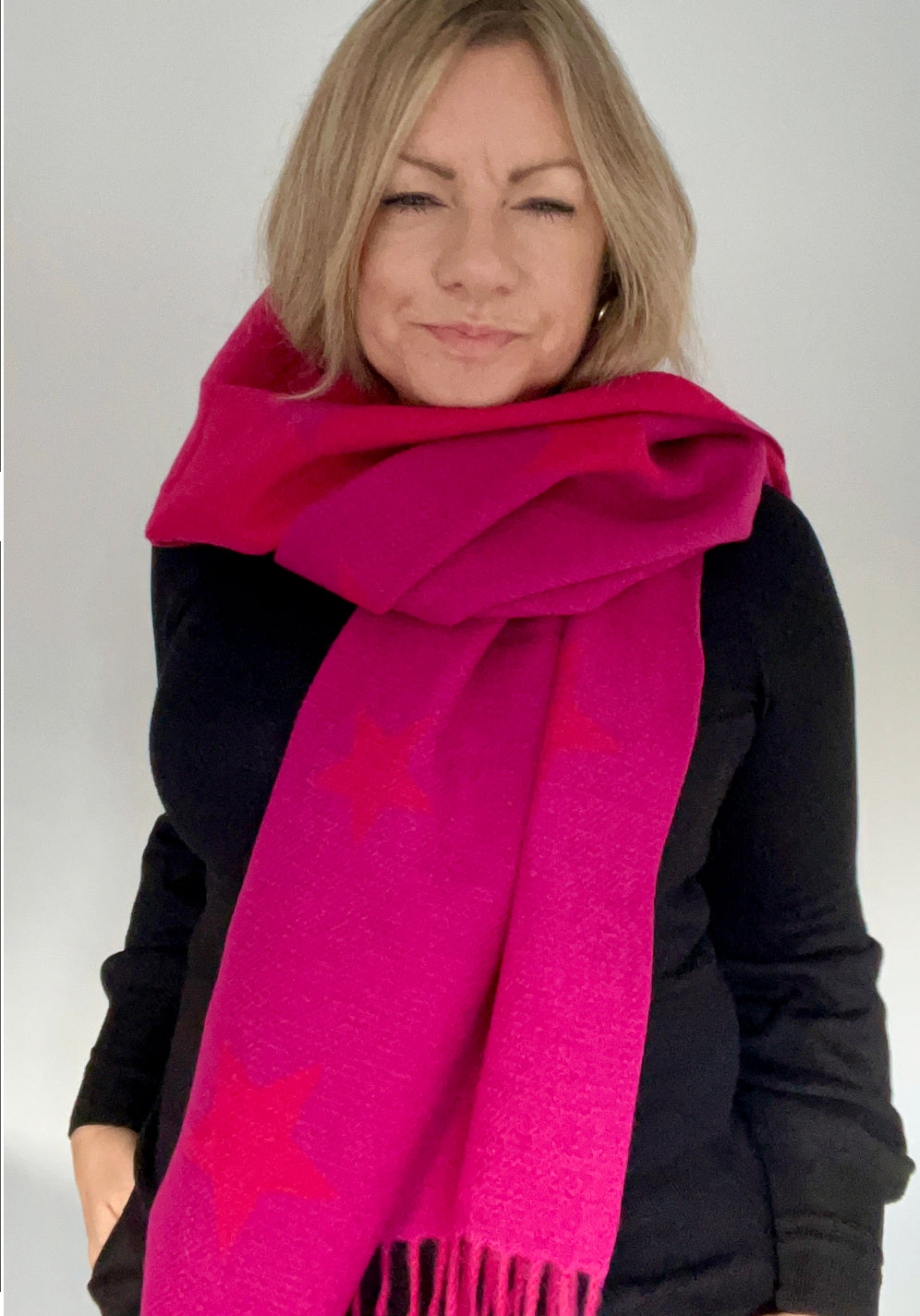 Raspberry Reversible Star Scarf