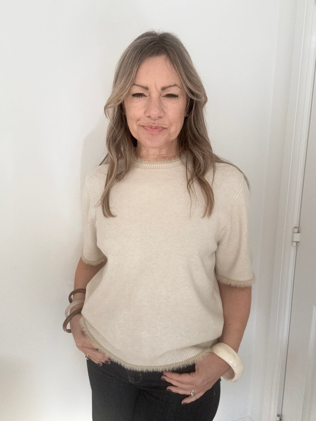 Cream Faux Fur Trim Jumper