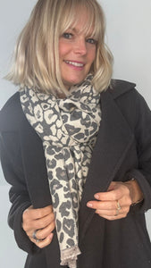 Grey & Cream Animal Print Blanket Scarf