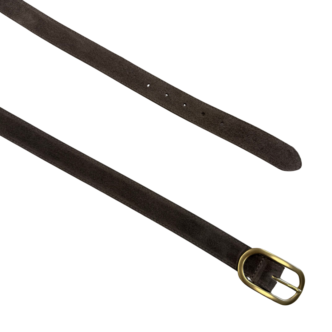 Dark Brown suede leather belt with a gold buckle medium large ladies