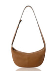 Dark Tan crossbody handbag on a white background.