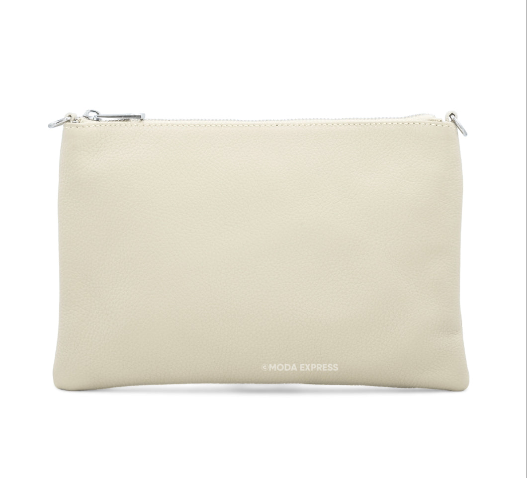 Cream Leather Clutch Bag