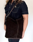 Dark Brown Suede & Leather Tote/ Shoulder Bag