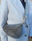 Grey & White Geometric Bag Strap - Gold Hardware