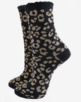 Black & Gold Leopard Glitter Socks