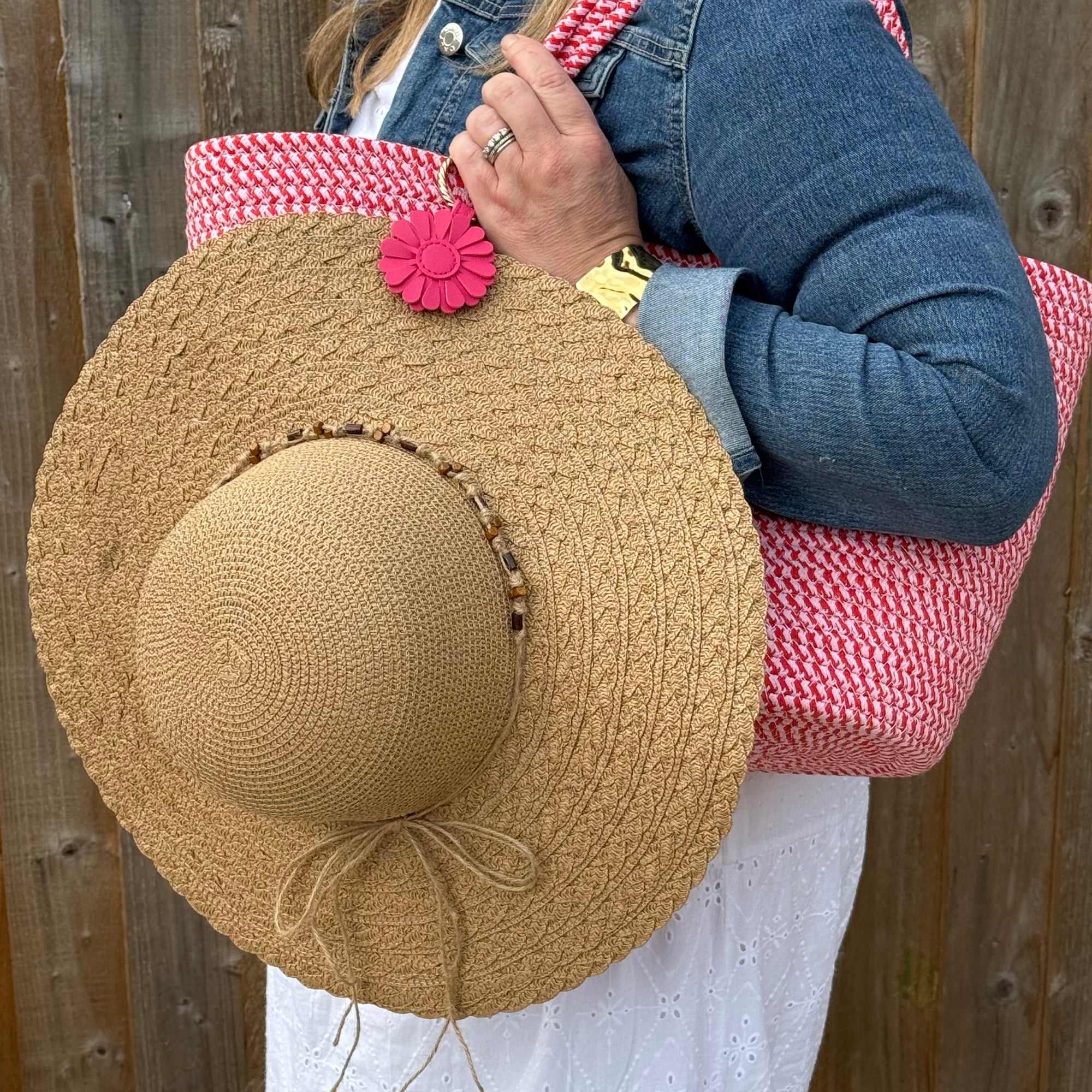 Pink &amp; Red Cotton Woven Basket Bag