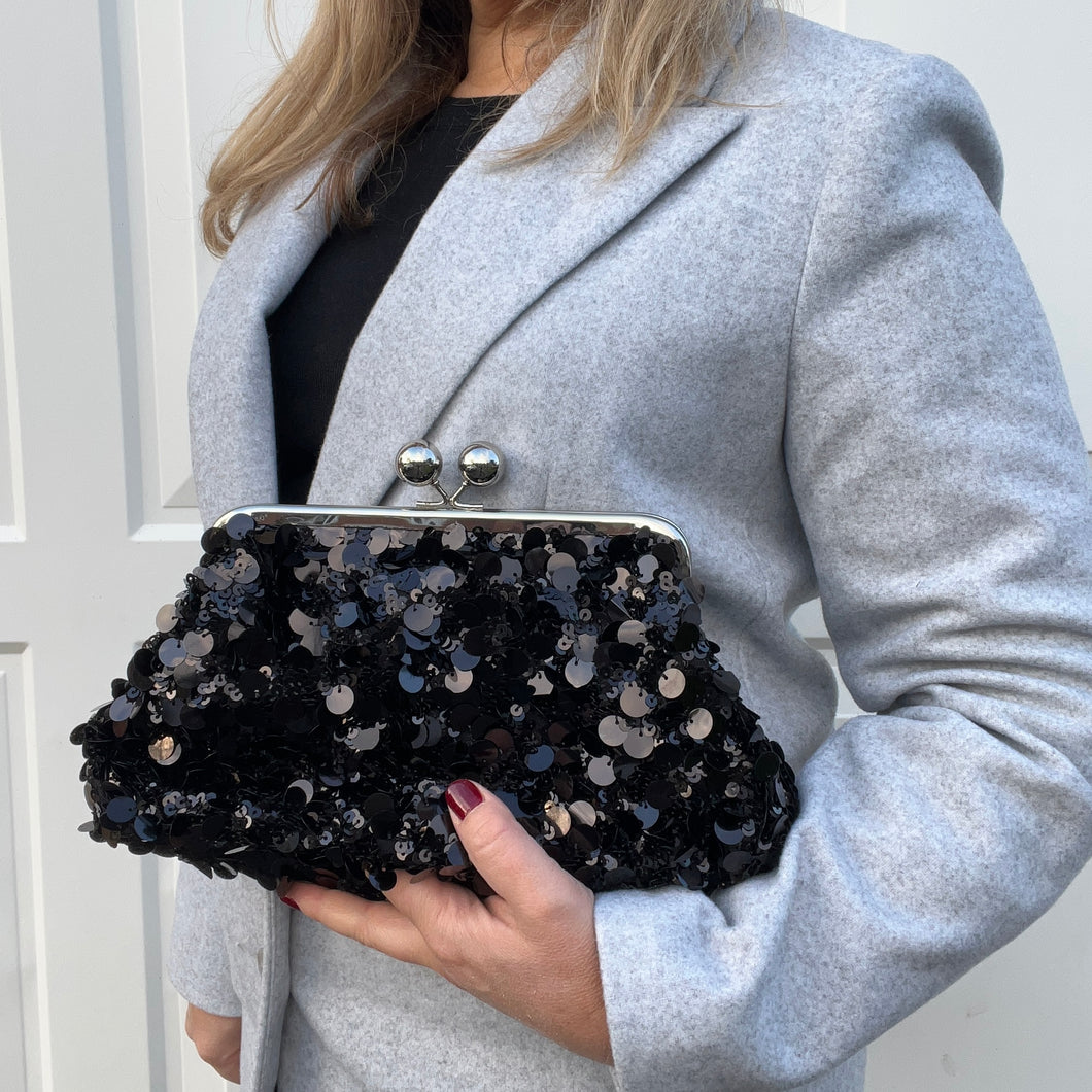 Black Sequin Clutch/ Crossbody Bag