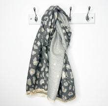 Load image into Gallery viewer, Grey &amp; Gold Animal Print Star Scarf
