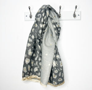 Grey & Gold Animal Print Star Scarf