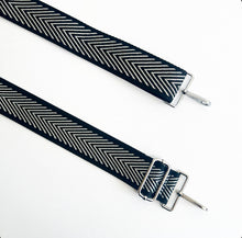 Load image into Gallery viewer, Black &amp; Silver Chevron Bag Strap - Silver Hardware
