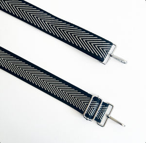 Black & Silver Chevron Bag Strap - Silver Hardware