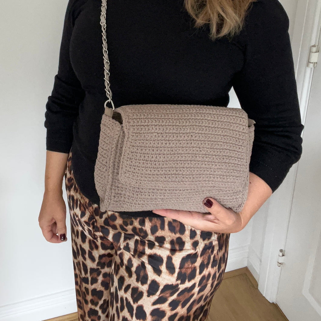 Taupe Cotton Knitted Crossbody Bag