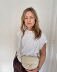 Cream Leather Clutch/ Crossbody Bag