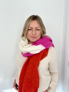 Pink & Orange Block Stripe Blanket Scarf