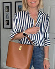 Dark Tan Leather Bucket Bag