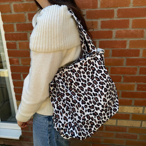 Leopard Print Fabric Shoulder Bag