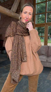 Tan Small Animal Print Scarf