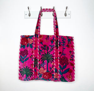 Pink Velvet Tapestry Print Large Tote Bag