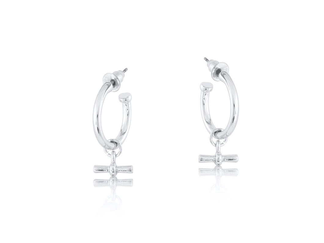 Silver T-bar Hoop Earrings