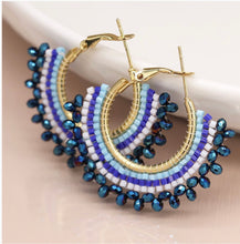 Load image into Gallery viewer, Blue Beaded Hoop Earrings
