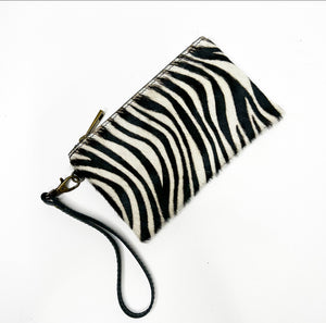 Zebra Print Pony Skin Wristlet/ Make Up Bag