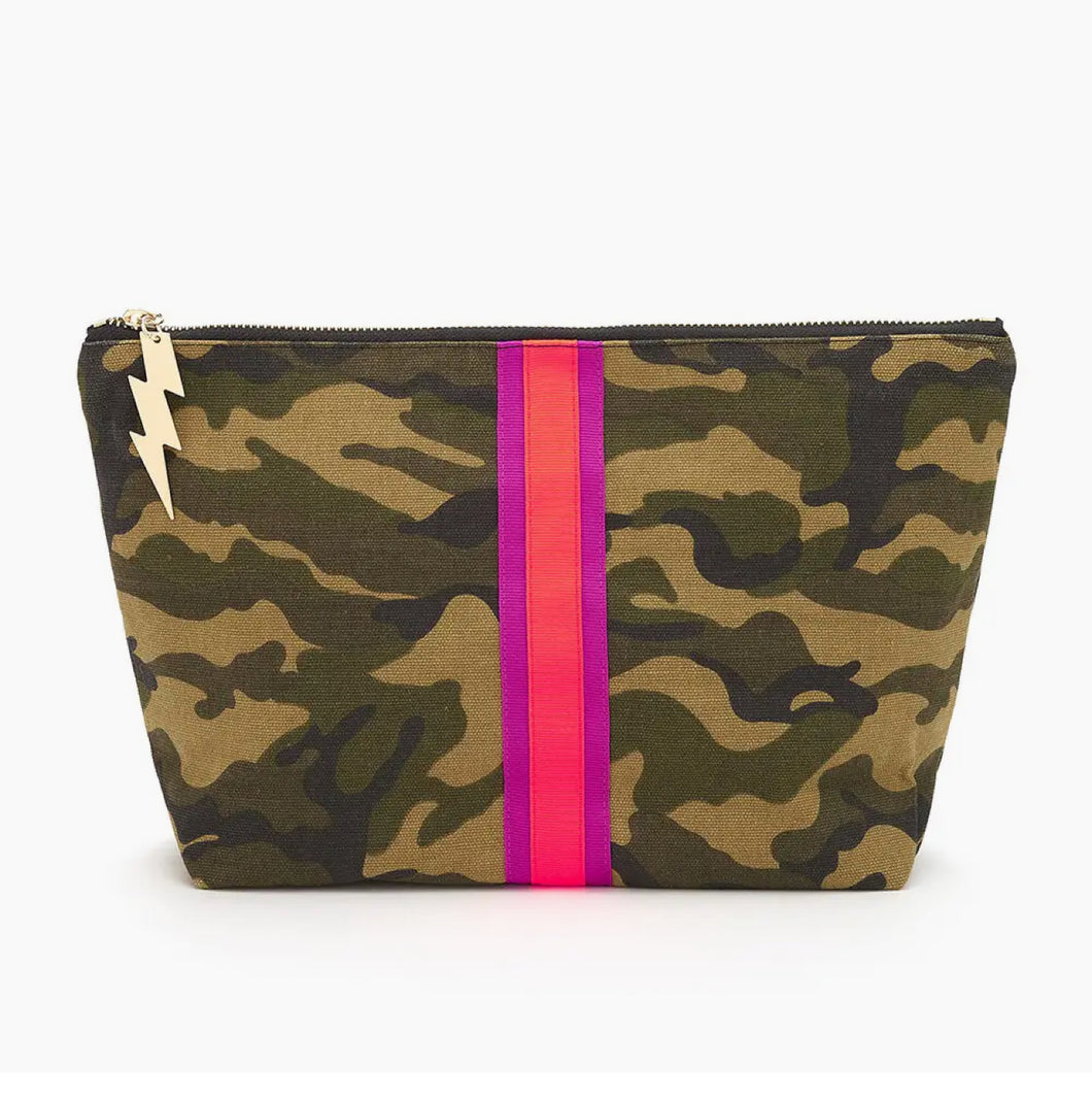 Preorder for dispatch w/c 7/7 - Camo Clutch/ Wash Bag with Bright Stripe