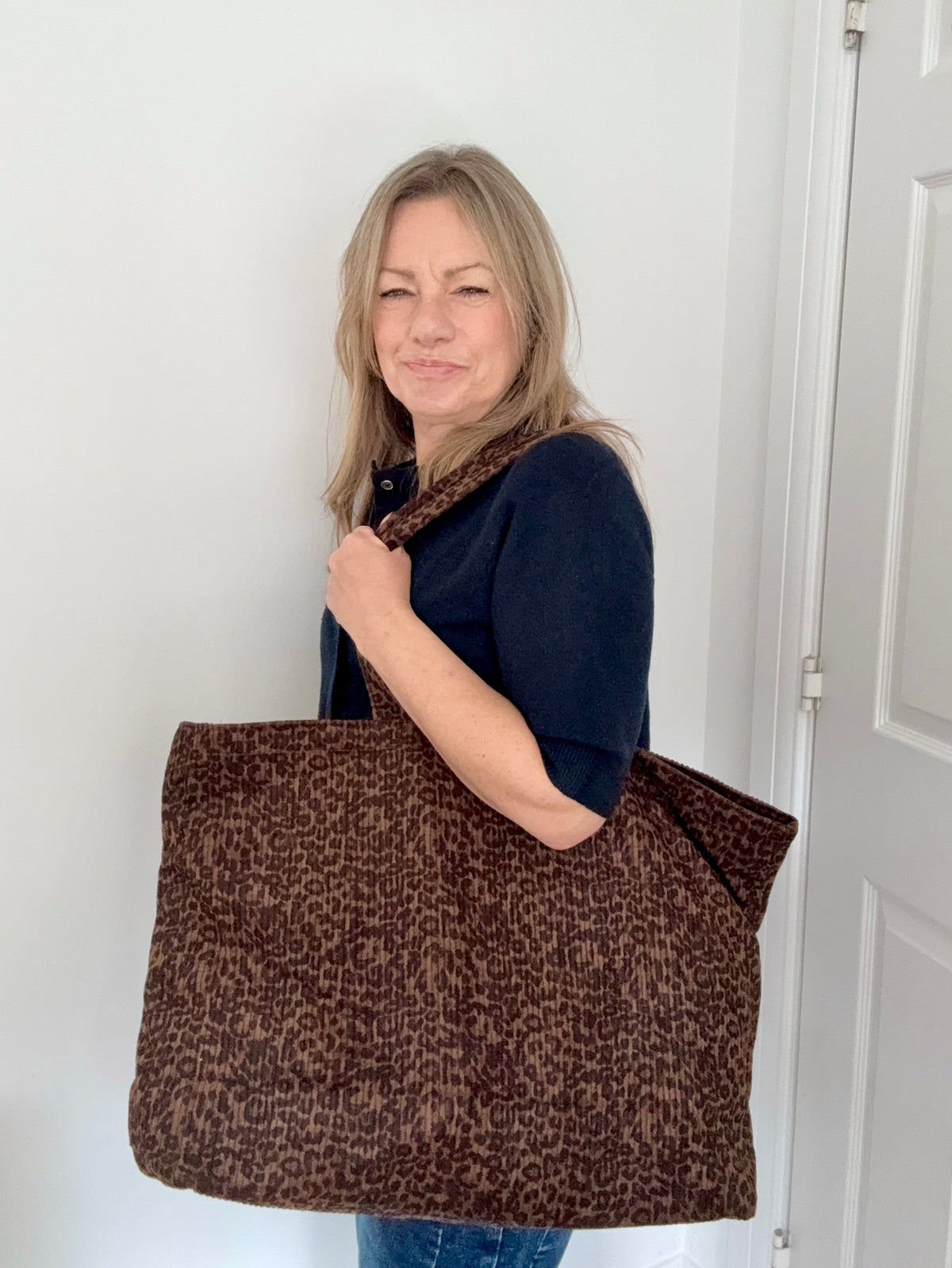 Brown Leopard Print Cord XL Tote Bag