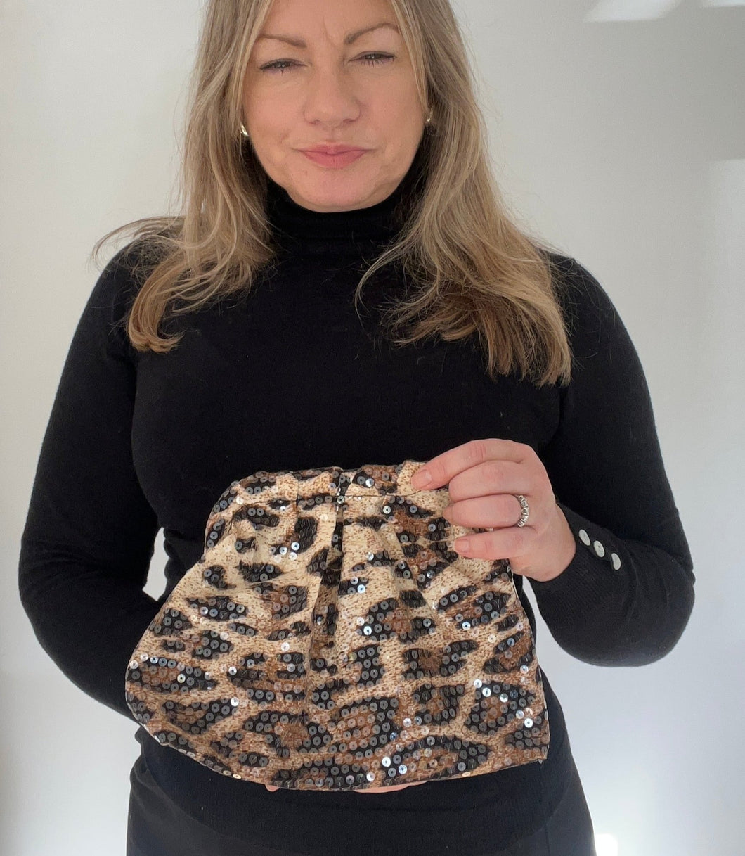 Leopard Sequin Cloud Clutch/ Crossbody Bag