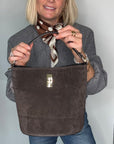 Dark Brown Suede Bucket Bag