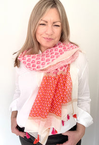 Bright Pink & Orange Tassel Scarf