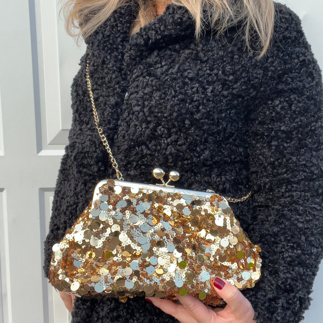 Gold Sequin Clutch/ Crossbody Bag - Large