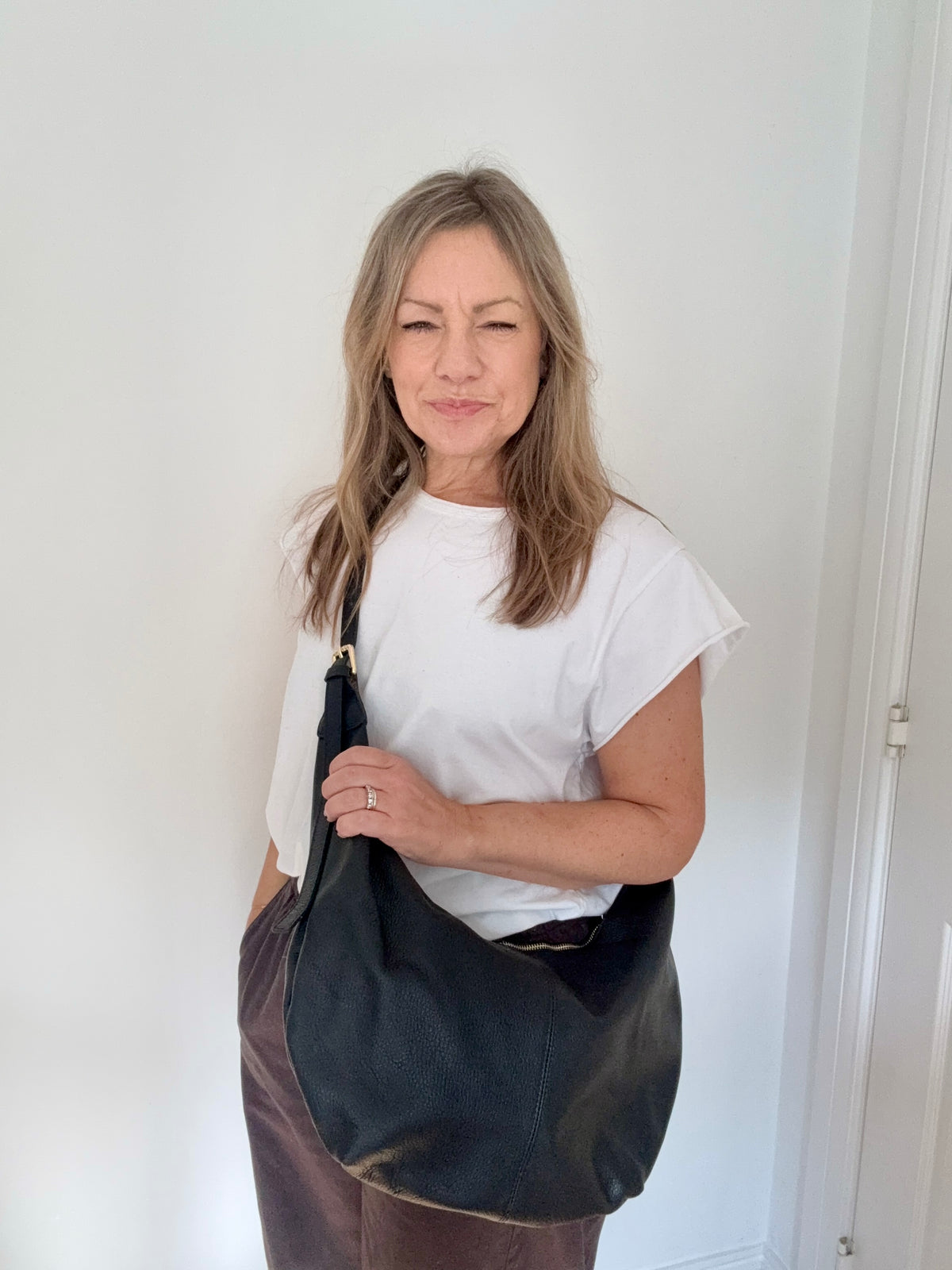 Black Leather XL Crossbody Swing Bag