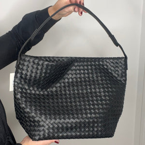 Black Faux Leather Weave Tote/ Crossbody Bag