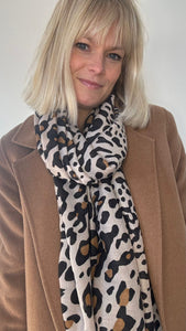 Beige Leopard Print Scarf