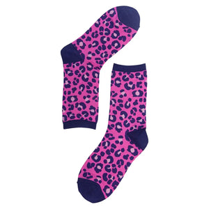 Pink & Blue Leopard Print Socks