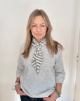 Grey & Cream Stripe Knitted Triangle Scarf/ Necktie