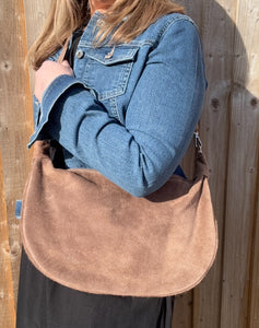 Mocha Suede Large Crossbody Swing Bag