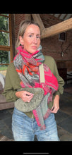 Cargar imagen en el visor de la galería, Khaki Animal Print, Bright Pink &amp; Orange Chevron Scarf
