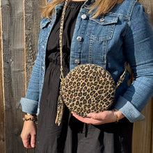 Load image into Gallery viewer, Suede Leopard Crossbody Round Bag
