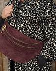 Burgundy Suede Large Deep Crossbody Bum Bag