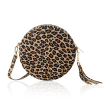 Load image into Gallery viewer, Suede Leopard Crossbody Round Bag
