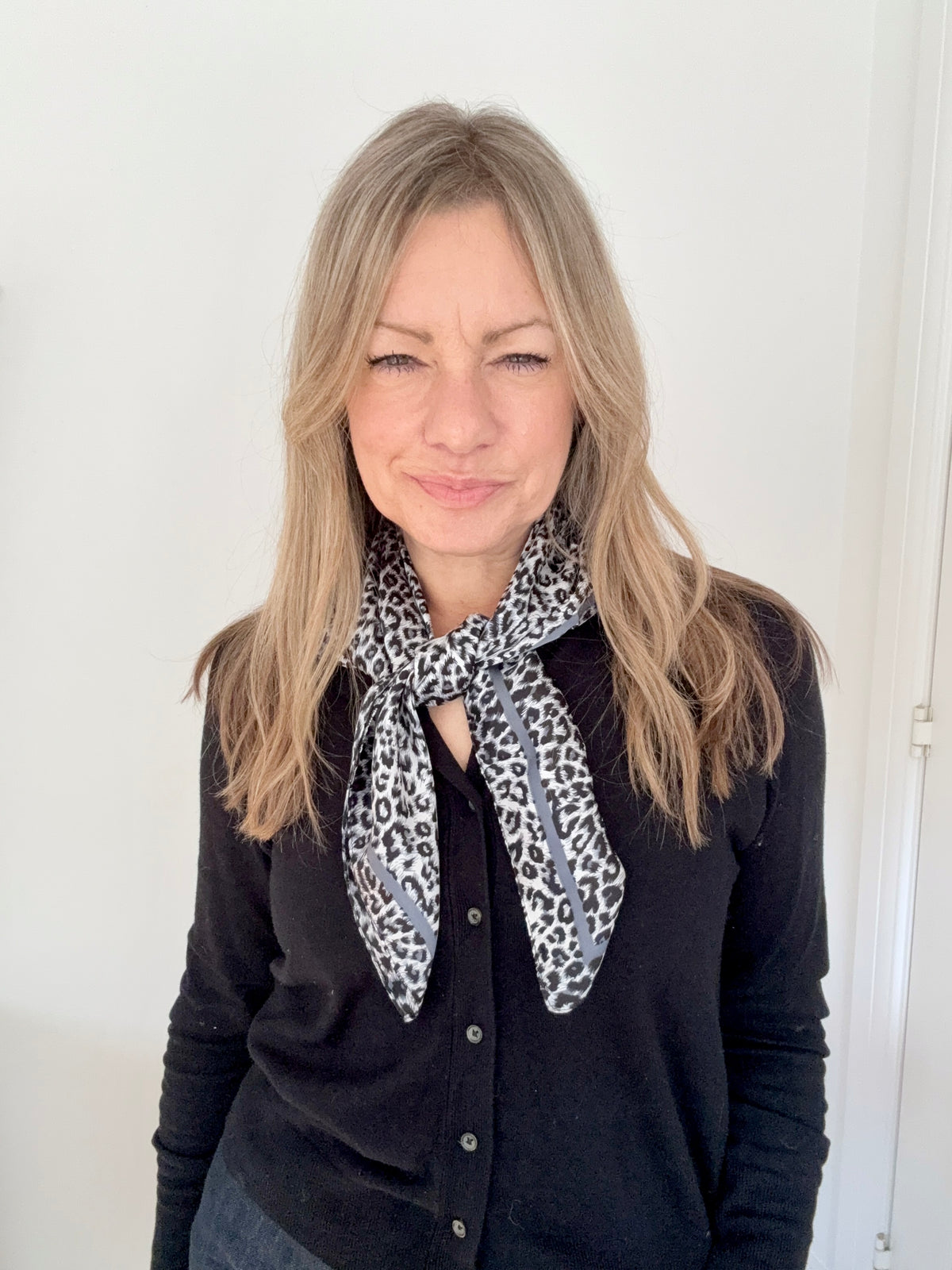 Grey Mix Animal Print Square Satin Scarf/ Necktie