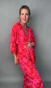 Red & Pink Flower Print Kimono