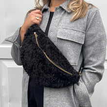 Load image into Gallery viewer, Black Shearling Large Crossbody Bum Bag
